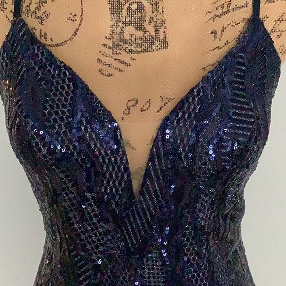 SPLASH Navy Blue Sequins Prom Formal Dress Size 8 - Picture 7 of 11